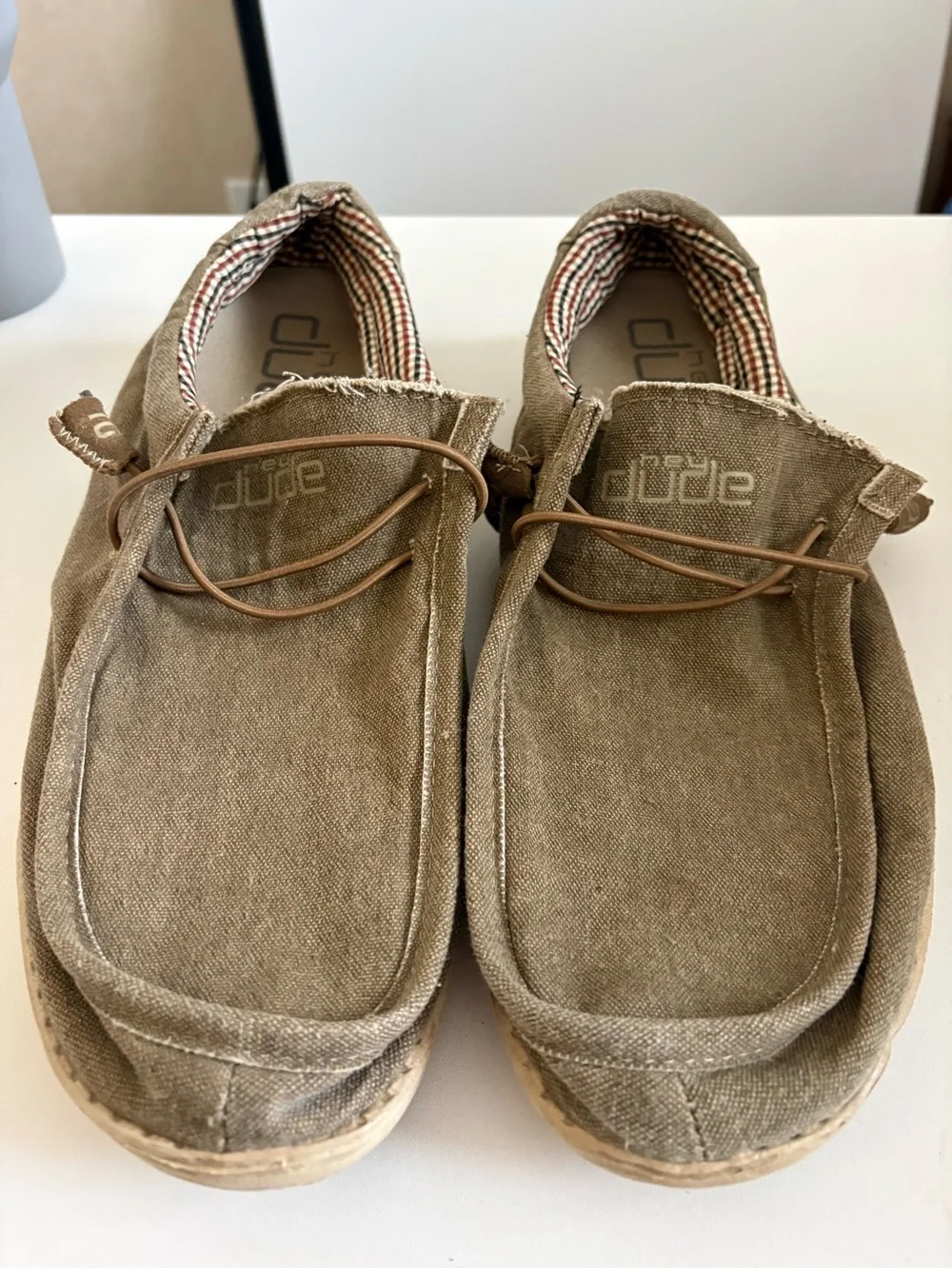 Mens size 14 Hey Dude Casual Canvas Slip-On Loafers in Tan